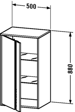 DURAVIT KETHO nízká skříňka 50x36x88 cm, 1 dvířka, panty vlevo, matný grafit KT1266L4949 Technický nákres