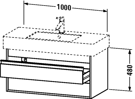 DURAVIT KETHO skříňka pod umyvadlo 100x45,5x48 cm, 2 zásuvky, Graphit matt KT664104949 Technický nákres