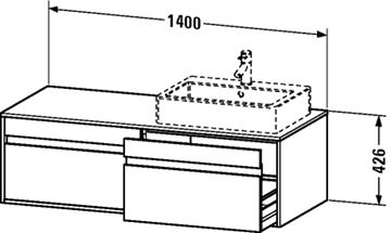 DURAVIT KETHO skříňka pod umyvadlo 140x55x42,6 cm, 2 zásuvky, Graphit matt KT6697B4949 Technický nákres