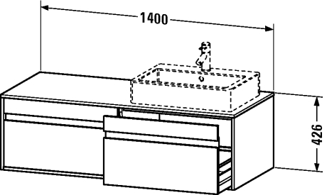 DURAVIT KETHO skříňka pod umyvadlo 140x55x42,6 cm, 2 zásuvky, Graphit matt KT6697B4949 Technický nákres