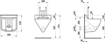 LAUFEN BERNINA výlevka 50,5 cm, s mřížkou H8542110000001 Technický nákres
