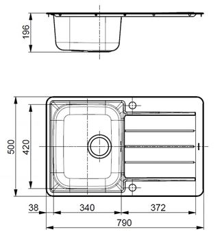 ALVEUS LINE MAX 80 nerezový dřez 790x500 mm, otočný, odkapávač 1136608 Technický nákres