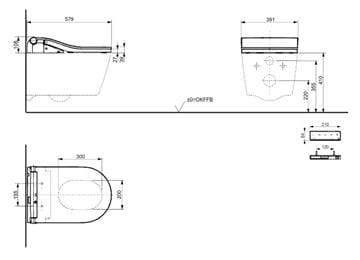CONCEPT 300 WASHLET závěsné WC s bidetovým sedátkem, Rimless, kulaté 542ERY-CON-WCR+801EG Technický nákres