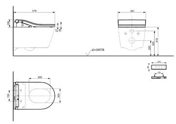 CONCEPT 300 WASHLET závěsné WC s bidetovým sedátkem, Rimless, kulaté 542ERY-CONWCR+801EAG Technický nákres