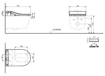 CONCEPT 300 WASHLET závěsné WC s bidetovým sedátkem, Rimless, kulaté, matná bílá 542ERY-OPTMWR+801ECG Technický nákres