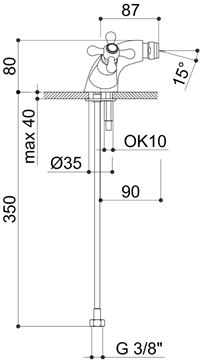 RAF RIO II bidetová stojánková baterie, chrom RK1140 Technický nákres