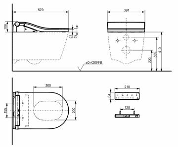 CONCEPT 300 WASHLET RW bidetové sedátko, kulaté, SoftClose, matná černá TCF801EBG#MBL Technický nákres