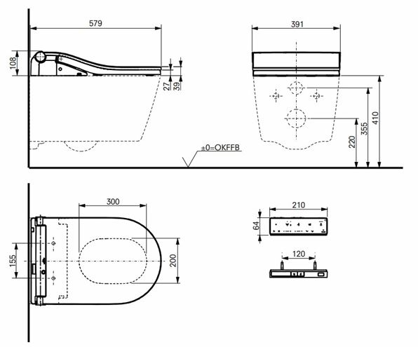 CONCEPT 300 WASHLET RW bidetové sedátko, kulaté, SoftClose, matná černá TCF801EBG#MBL Technický nákres