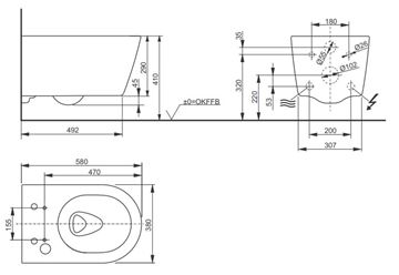 CONCEPT 300 závěsné WC pro bidetové sedátko TOTO WASHLET RW, Tornado Flush splachování, matná černá CW542ERY#MBL Technický nákres