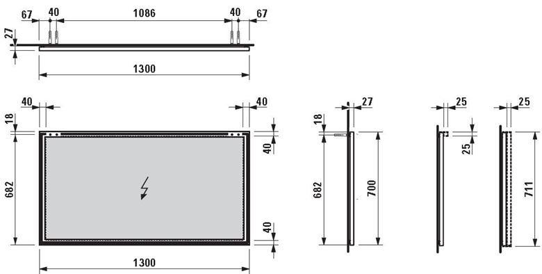 LAUFEN FRAME 25 zrcadlo 130x70 cm H4474089001441 Technický nákres