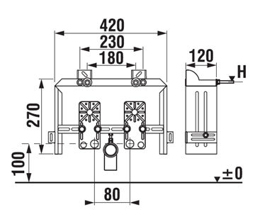 JIKA BASIC BIDET SYSTEM montážní rám pro bidet 27 cm H8936430000001 Technický nákres