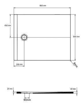 KALDEWEI CALIMA 3211 sprchová vanička 90x90 cm, smaltovaná ocel, Invisible Grip 321111111001 Technický nákres
