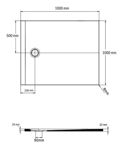 KALDEWEI CALIMA 3216 sprchová vanička 100x100 cm, smaltovaná ocel, Invisible Grip 321611111711 Technický nákres