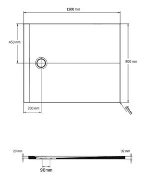 KALDEWEI CALIMA 3224 sprchová vanička 120x90 cm, smaltovaná ocel, Invisible Grip 322411111001 Technický nákres