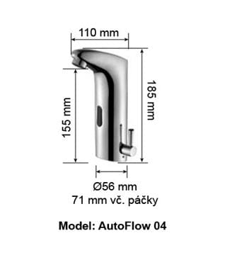 DONNER AUTOFLOW 04 umyvadlová senzorová baterie s regulací teploty, napájení z baterie, chrom 8596220009319 Technický nákres