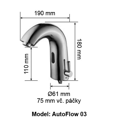 DONNER AUTOFLOW 03 umyvadlová senzorová baterie s regulací teploty, napájení z baterie, chrom 8596220009302 Technický nákres