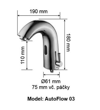 DONNER AUTOFLOW 03 umyvadlová senzorová baterie s regulací teploty, napájení z baterie, chrom 8596220009302 Technický nákres