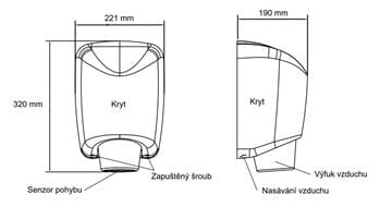 JET DRYER BOOSTER horkovzdušný osoušeč rukou, automatický, kartáčovaná nerez ocel 8596220009340 Technický nákres
