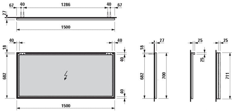 LAUFEN FRAME 25 zrcadlo 150x70 cm H4474099001441 Technický nákres