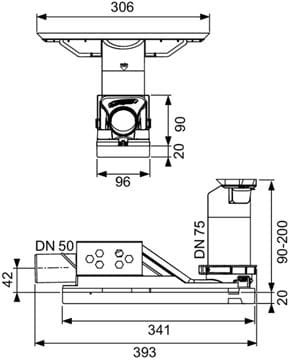 TECE DRAINWAY sifon DN50, pro podlahový žlab, boční odpad 693010 Technický nákres