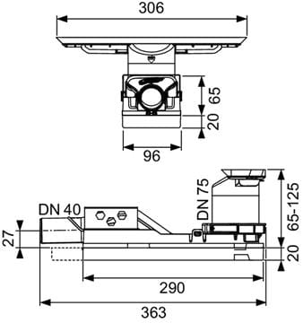 TECE DRAINWAY nízký sifon DN40, pro podlahový žlab, boční odpad 693020 Technický nákres
