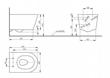 TOTO RP závěsné WC, Rimless splachování, matná černá  CW552RY#MBL Technický nákres