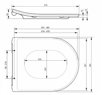 TOTO WC sedátko Slim, Soft-Closing, matná černá  TC518EU#MBL Technický nákres