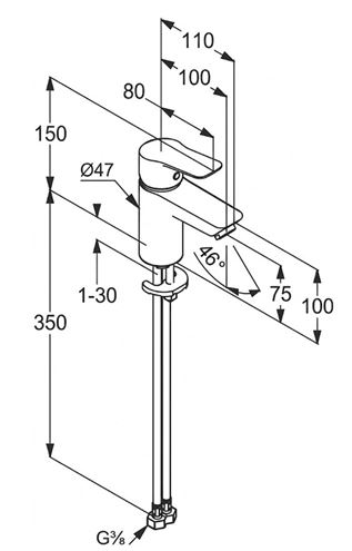 CONCEPT 200 umyvadlová stojánková baterie, chrom 282620524 Technický nákres