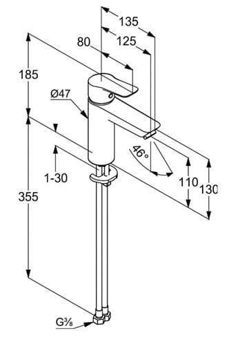 CONCEPT 200 umyvadlová stojánková baterie, chrom 282900524 Technický nákres