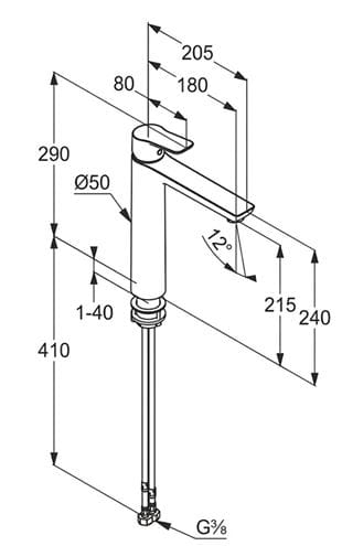 CONCEPT 200 umyvadlová stojánková baterie, chrom 282960524 Technický nákres