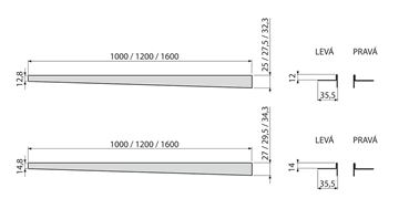 ALCA APZ901M lišta 1600 mm, pro spádovanou podlahu, levá, nerez mat APZ901M/1600 Technický nákres