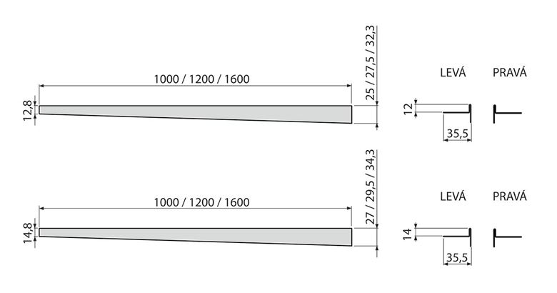 ALCA APZ901M lišta 1600 mm, pro spádovanou podlahu, levá, nerez mat APZ901M/1600 Technický nákres