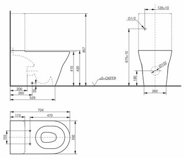 TOTO MH WC kombi mísa, zadní odpad, Rimless splachování CW161Y Technický nákres