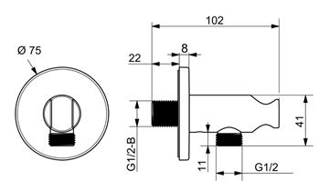 HANSA držák ruční sprchy s připojením na vodu, broušený bronz 290040-81 Technický nákres