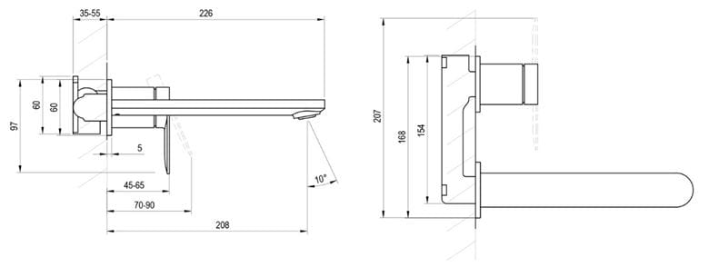 RAVAK CHROME II CR II 019.20GB.O1 umyvadlová podomítková baterie, s tělesem, kartáčovaný grafit X070671 Technický nákres