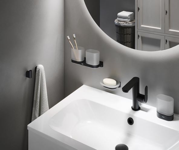 RAVAK CHROME II CR II 220.20BLM nástěnné pohárky, sklo, matná černá X07P1378 Obrázek - fotka