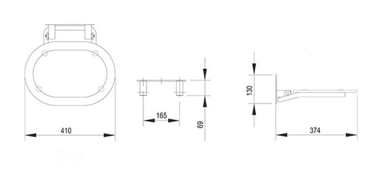 RAVAK sedátko do sprchy, sklopné, černá/clear B8F0000065 Technický nákres