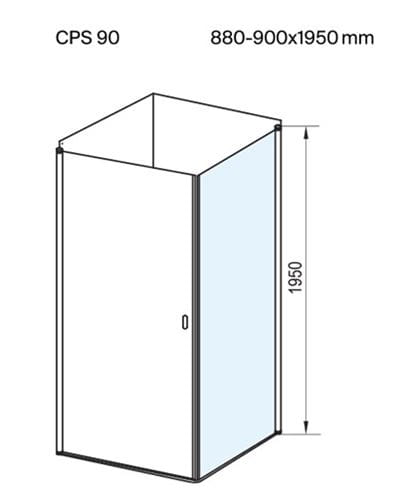RAVAK CHROME CPS 90 boční stěna 90x195 cm, černá/čiré sklo 9QV70300Z1 Technický nákres