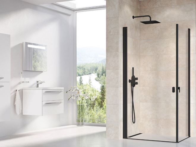 RAVAK CHROME CRV1 90 sprchové dveře 90x195 cm, lítací, černá/sklo transparent 1QV70301Z1 Obrázek - fotka