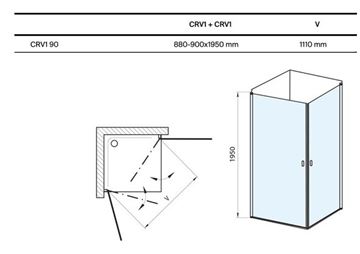 RAVAK CHROME CRV1 90 sprchové dveře 90x195 cm, lítací, černá/sklo transparent 1QV70301Z1 Technický nákres