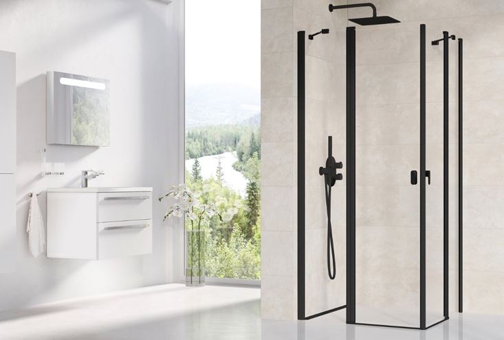 RAVAK CHROME CRV2 110 sprchové dveře 110x195 cm, lítací, černá/sklo transparent 1QVD0300Z1 Obrázek - fotka
