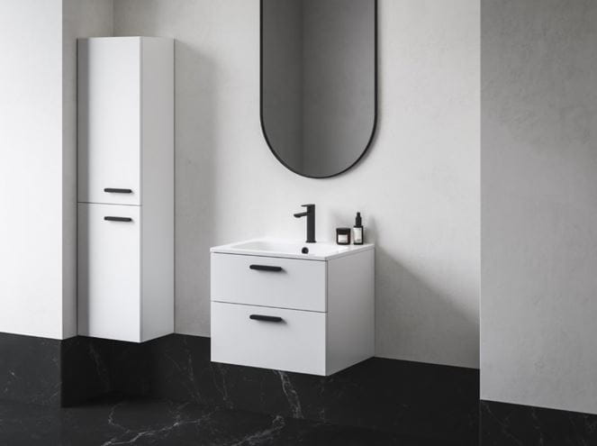RAVAK SB CHROME II 39 L vysoká skříňka 39x29x150 cm, 2 dvířka, panty vlevo, úchytka černá/lesklá bílá X000001748 Obrázek - fotka