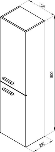 RAVAK SB CHROME II 39 P vysoká skříňka 39x29x150 cm, 2 dvířka, panty vpravo, úchytka bílá/lesklá bílá X000001781 Technický nákres