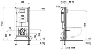 LAUFEN INEO montážní prvek INEOLINK pro WC 112 cm, se splachovací nádržkou H9201140000001 Technický nákres