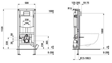 LAUFEN INEO montážní prvek INEOLINK pro WC 112 cm, se splachovací nádržkou H9201150000001 Technický nákres