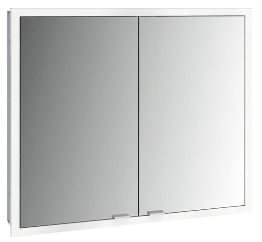 EMCO PRIME SLIM zrcadlová skříňka vestavná 80x70x14,4 cm, osvětlení s regulací stmívání a teploty světla, s vypínačem a el. zásuvkou, hliník, zadní stěna bílé sklo  949708304 Obrázek - Hlavní obrázek