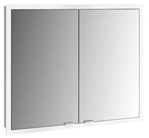 EMCO PRIME SLIM zrcadlová skříňka vestavná 80x70x14,4 cm, osvětlení s regulací stmívání a teploty světla, s vypínačem a el. zásuvkou, hliník, zadní stěna bílé sklo 