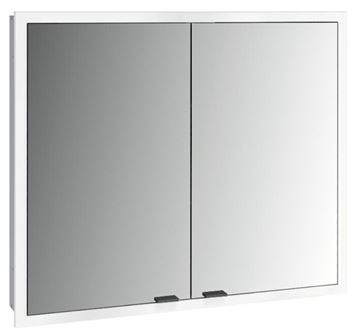 EMCO PRIME SLIM zrcadlová skříňka vestavná 80x70x14,4 cm, osvětlení s regulací stmívání a teploty světla, s vypínačem a el. zásuvkou, černá, zadní stěna zrcadlo