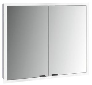 EMCO PRIME SLIM zrcadlová skříňka vestavná 80x70x14,4 cm, osvětlení s regulací stmívání a teploty světla, s vypínačem a el. zásuvkou, černá, zadní stěna bílé sklo 