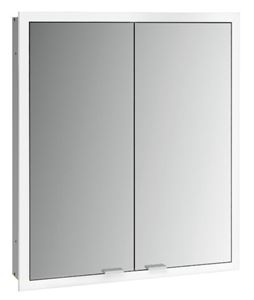 EMCO PRIME SLIM zrcadlová skříňka vestavná 60x70x14,4 cm, osvětlení s regulací stmívání a teploty světla, s vypínačem a el. zásuvkou, hliník, zadní stěna zrcadlo